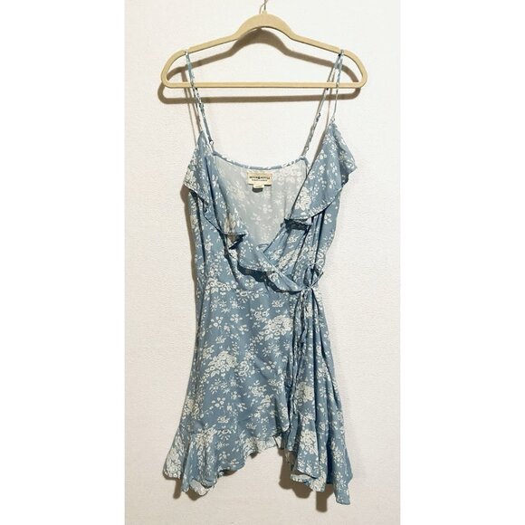 Denim And Supply Ralph Lauren Dress Womens Large Blue Floral Wrap Ruffle Flirty - Picture 2 of 8